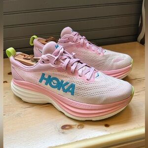 Hoka Women's Sneakers in Pink with Blue Logo